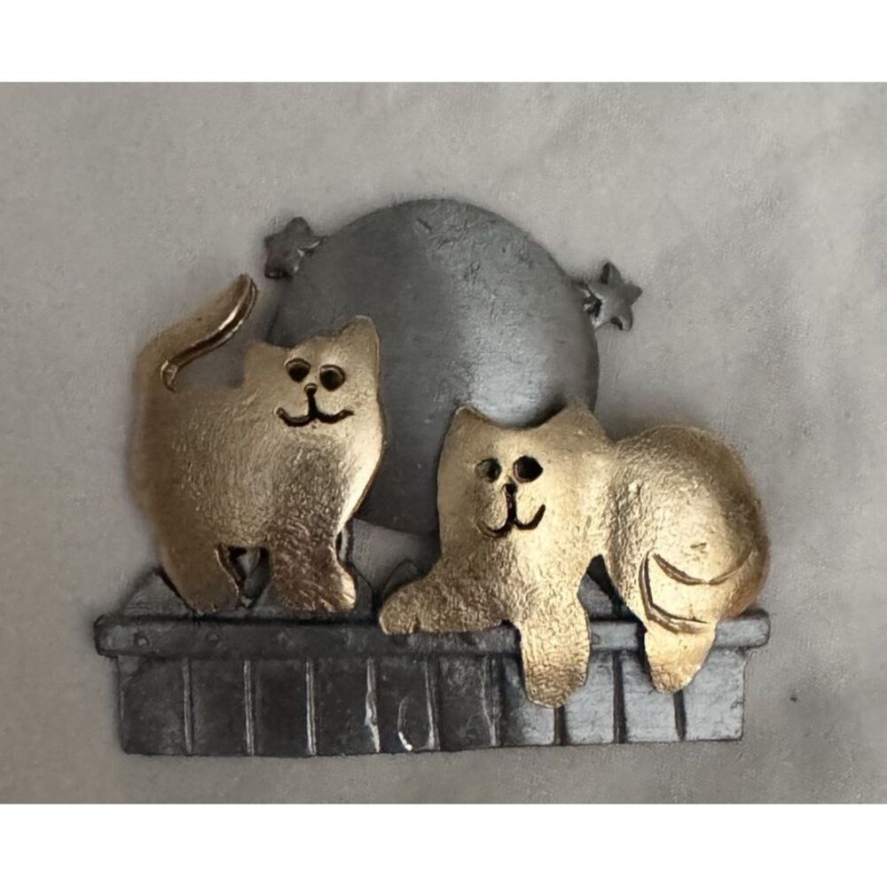 Cat Brooch‎ UltraCraft Brass Pewter Jewelry Cats Moon vintage